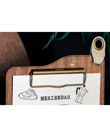 ERGO - Waiter's Notepad Holder Wooden menu holders Wooden waiter’s order holder with a metal clip and textile detail for hang...