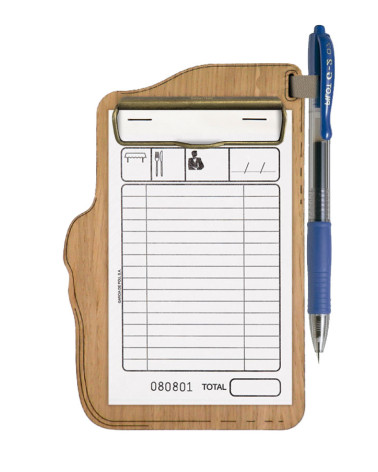 ERGO - Waiter's Notepad Holder Wooden menu holders Wooden waiter’s order holder with a metal clip and textile detail for hang...