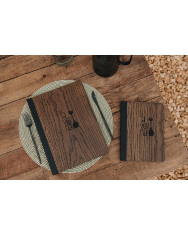 ELAN - A4 and A5 Letter Wooden menu boards Elegant and understated wooden letter bound with screws or elastic band with slots...