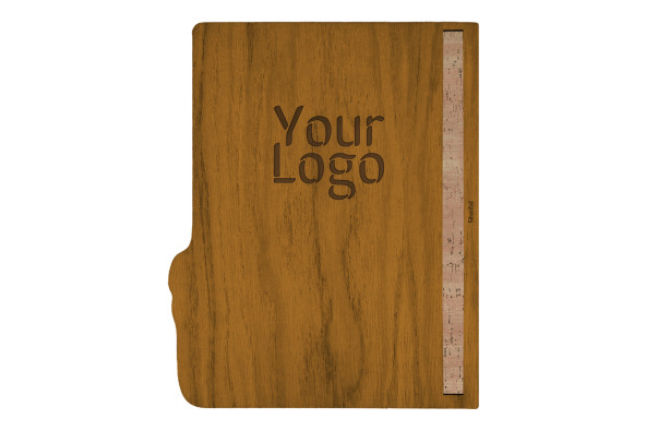 ERGO Menu Holder A4 Wooden menu holders A4 wooden menu holder made of oak or birch with belt binding on the spine.