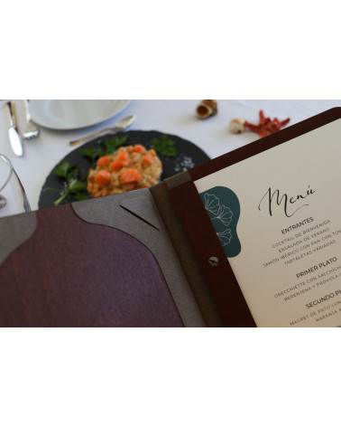 ELAN - A4 and A5 Letter Wooden menu boards Elegant and understated wooden letter bound with screws or elastic band with slots...