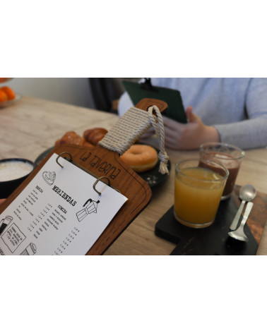 CHOP - Anelli per portamenù A5 Supporti per menu in legno Supporto per menu in legno stile tavolo da taglio rustico con rileg...